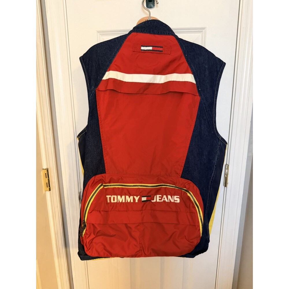 Vintage 90โs Tommy Hilfiger Denim Vest Size XL Tommy Jeans Jacket w/ Fanny Pack
